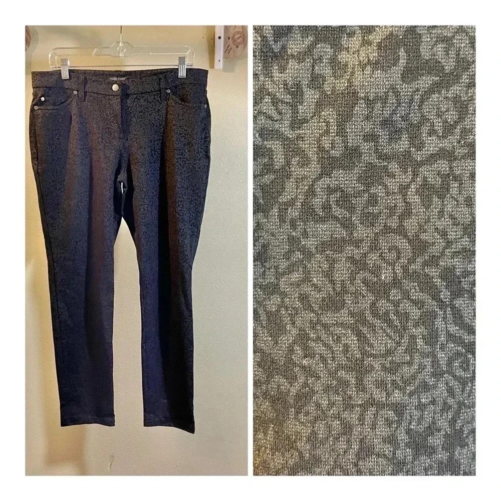 Eileen Fisher Stretch Pull On Skinny Pants Jean Jeggings Viscose Black/Gray Sz P